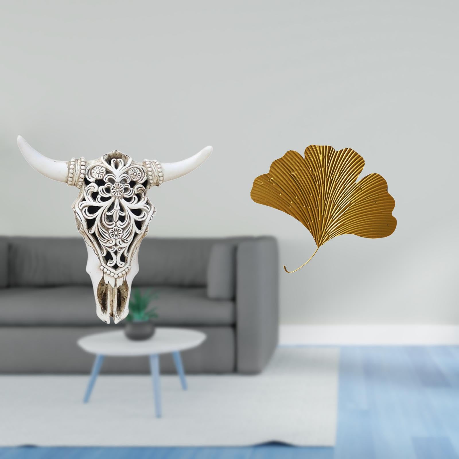 Enakshi® Tribal Bull Head Sculpture and Ginkgo Leaves Abstract Wall Hanging Art for Office Farmhouse Bedroom Living Room Hotel Dining Room Restaurant|Home & Garden | Home Decor | Figurines-image-14