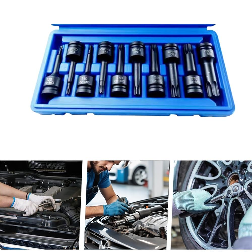 10 sztuk 1/2 Cal napęd udarowy Torx Star Bit zestawy gniazd T20-T80 zestaw bitów metalowe narzędzia ręczne Zestaw przedłużek