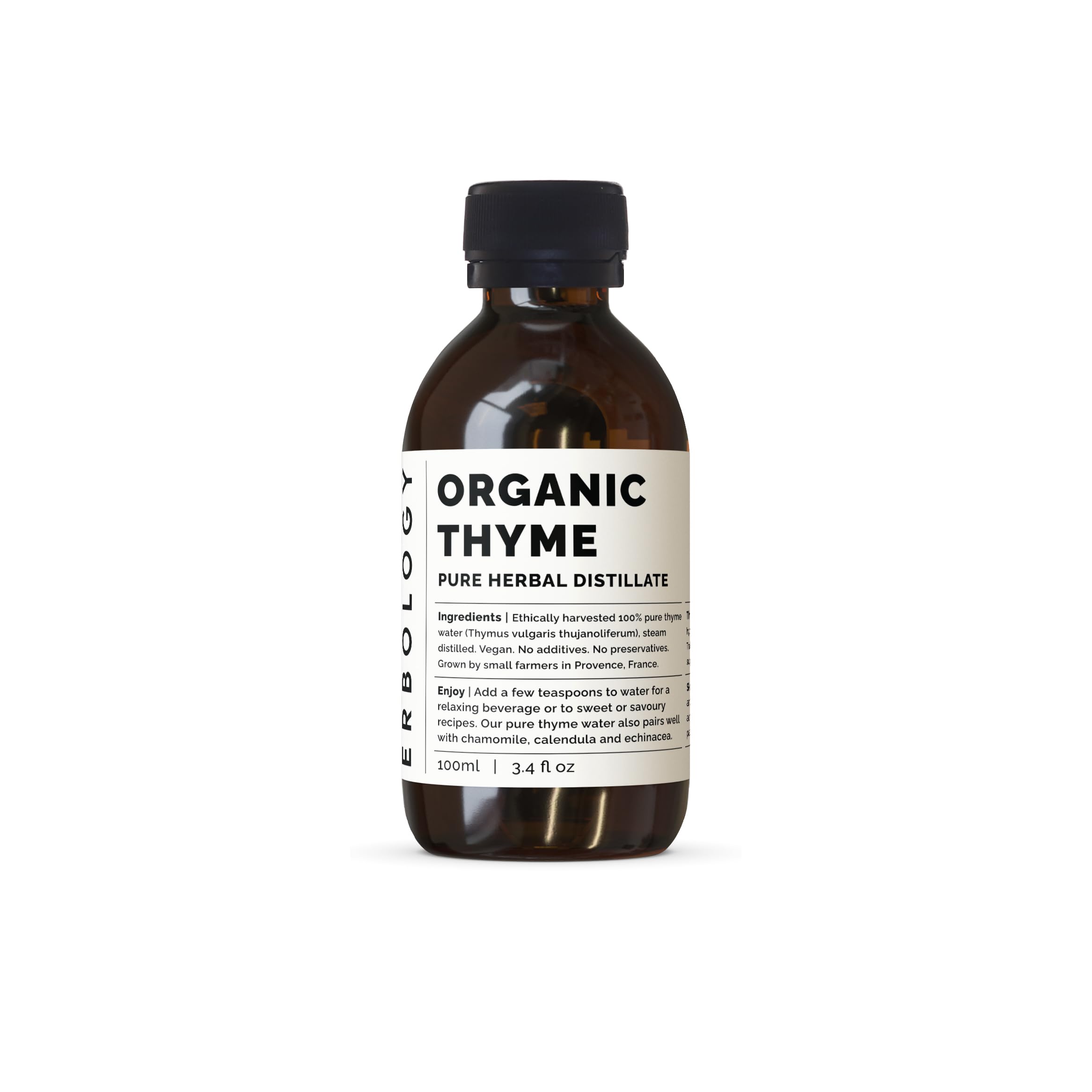 Erbology Organic Thyme Water 3.4 fl oz - Premium Food Grade Hydrolate of Thyme - Cleansing The Skin - Small Batch - Sustainably Sourced Straight from Farm in Provence, France