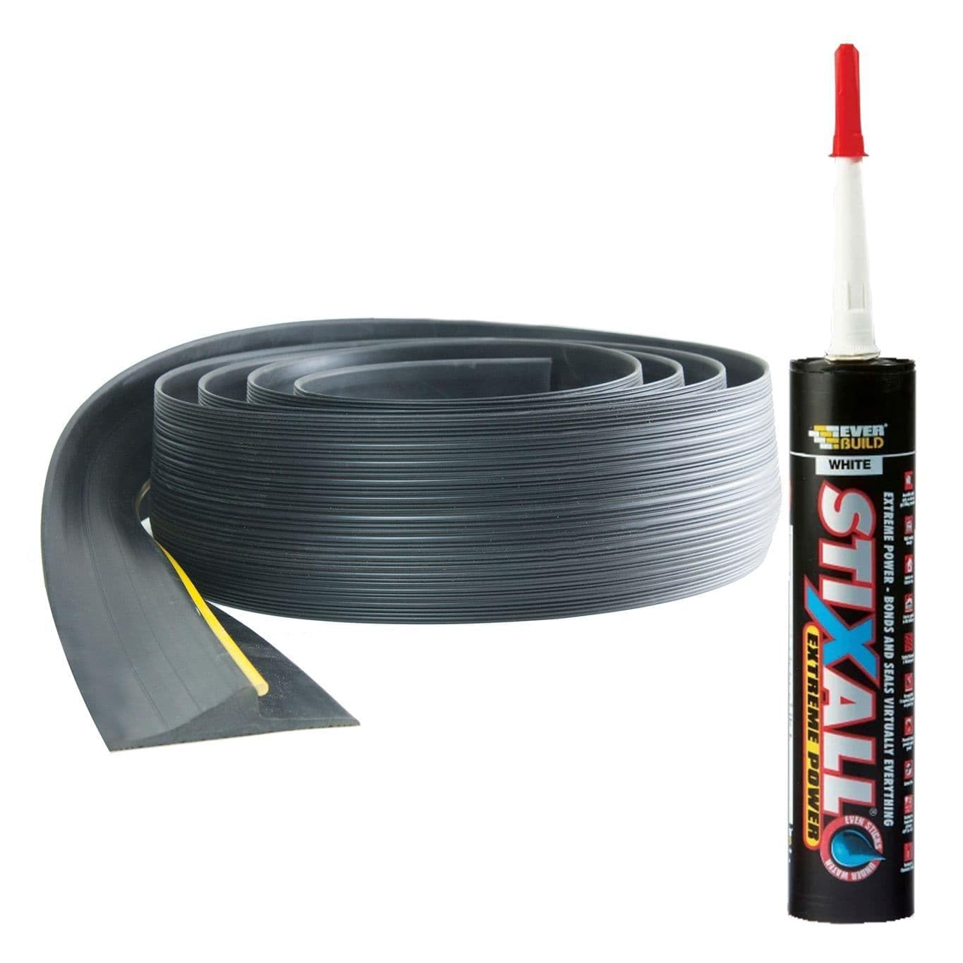 Homemate Black Garage Door Seal With Stixall Adhesive - Heavy-Duty Strong Weatherproof Premium Rubber Draught Excluder Weather Threshold Strip For Garages Carports Sheds (2.44M (8Ft))