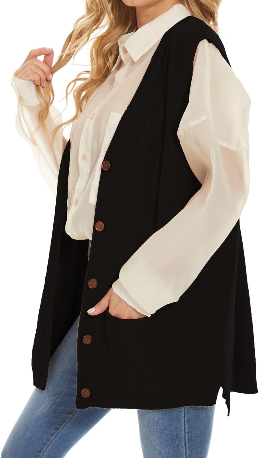 Hyipels Women's Sweater Vest,Long Cable Loose Knitted Sleeveless V Neck Casual Sweaters Tank Top S~XL - Image 2