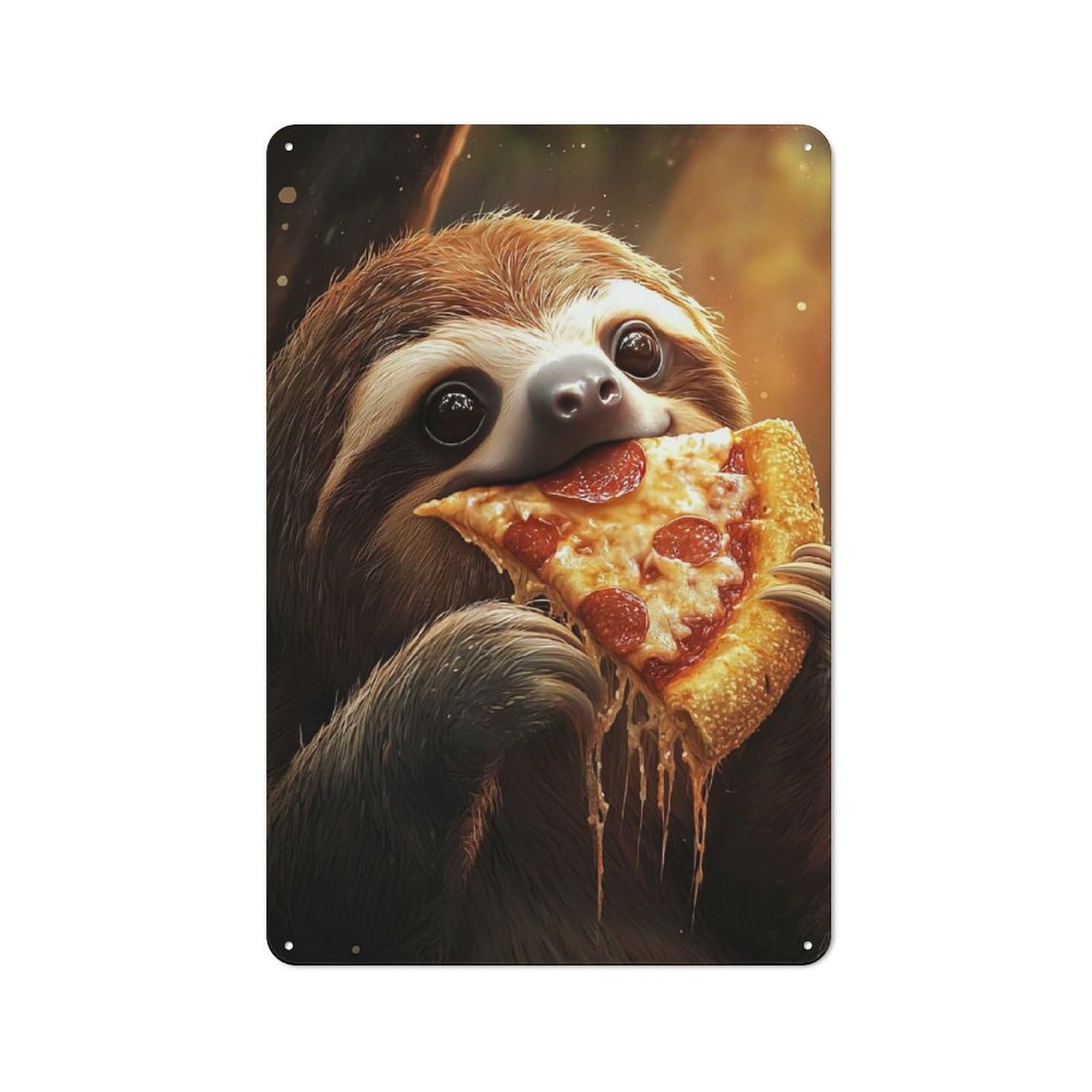 Junmoney Sloth Eating Pepperoni Salami Pizza Retro Metal Wall Sign 30X20cm For Man Cave Or Games Room, For Man Cave Decor Fans Refreshing A Room In Autumn