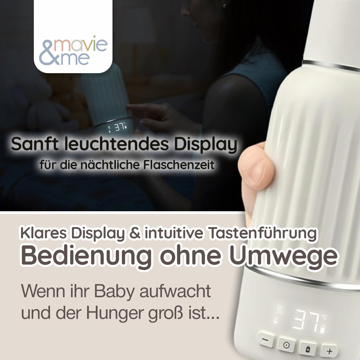 mavie&me Chauffe-biberon pour bébé 500 ml avec batterie - Blanc mat | Sans BPA avec stérilisation, chauffage rapide en 3 minutes – Chauffe-lait maternel mobile et chauffe-eau, blanc mat