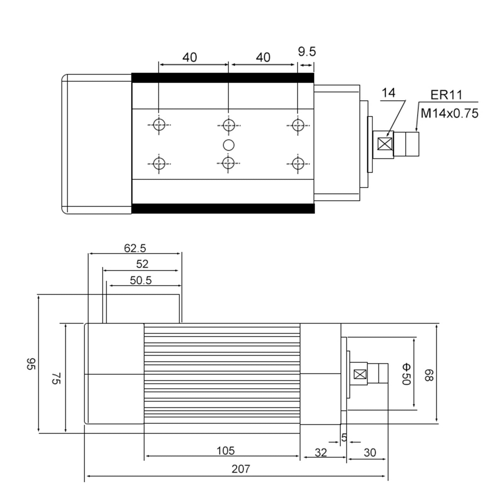 Frezarka CNC 700 W, wrzeciono kwadratowe, 20000 obr./min, 333 Hz, 220 V, ER11, 0,7 kW, silnik wrzeciona grawerowania do obróbki drewna chłodzony powietrzem