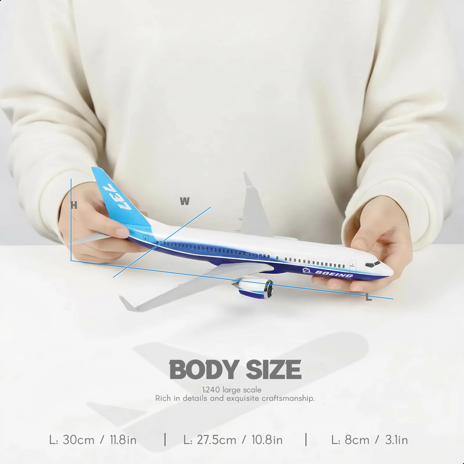 737 Prototypowy model samolotu żywica ze stojakiem 30 cm