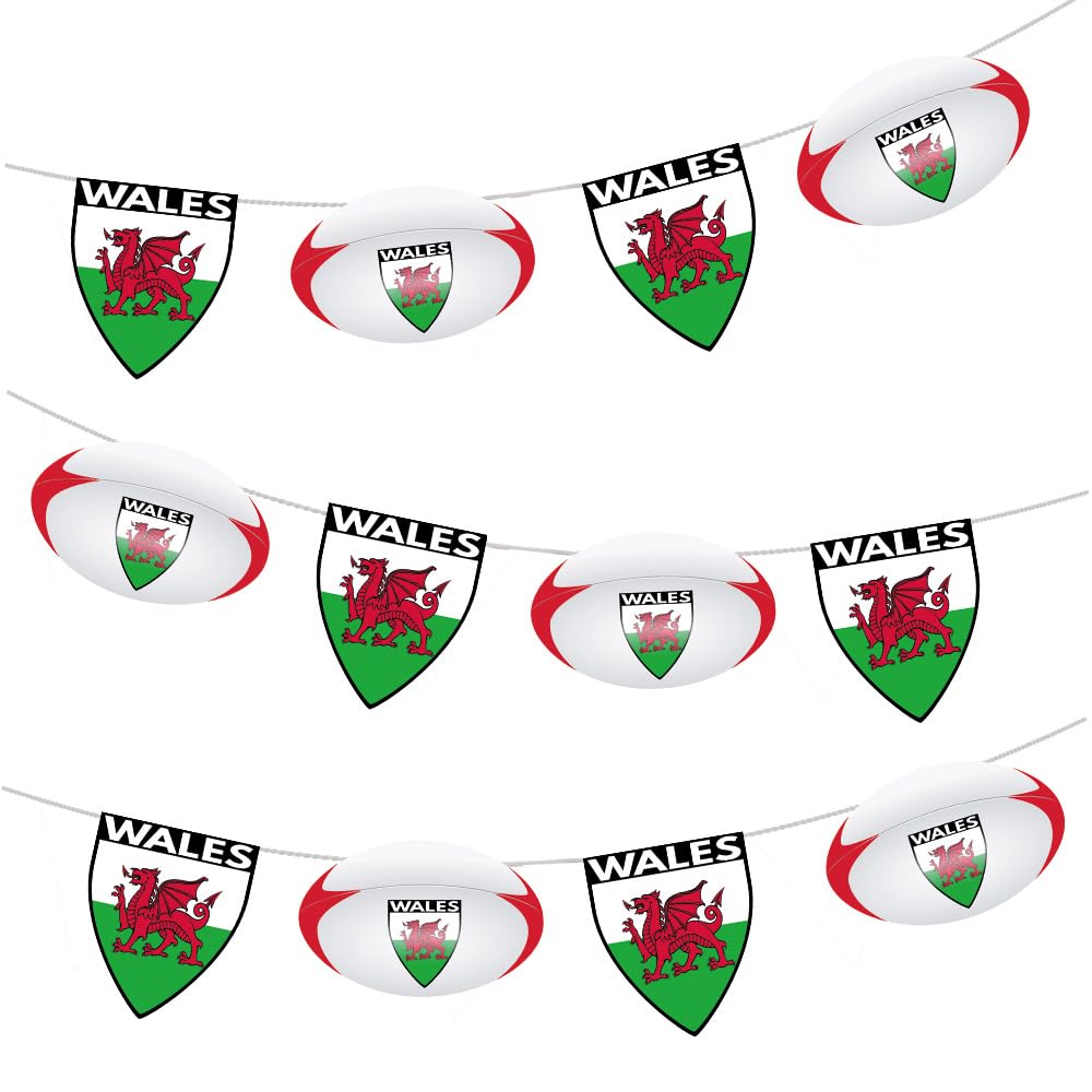 AK Giftshop Wales Flag Rugby Ball Bunting Party Decorations World Cup ...