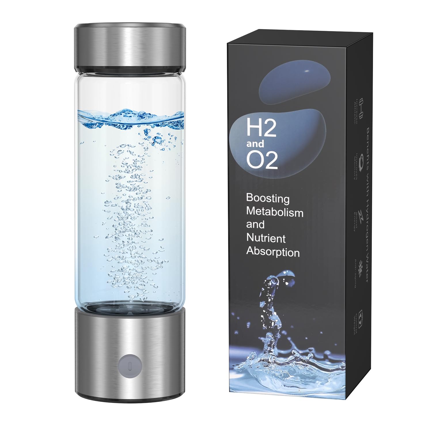 ORIA Bouteille Hydrogène Portable 460 ml, Technologie SPE/PEM | Électrolyse Rapide en 3 Min, Verre 1600 PPB, pour Bureau, Salle de Sport, Voyages