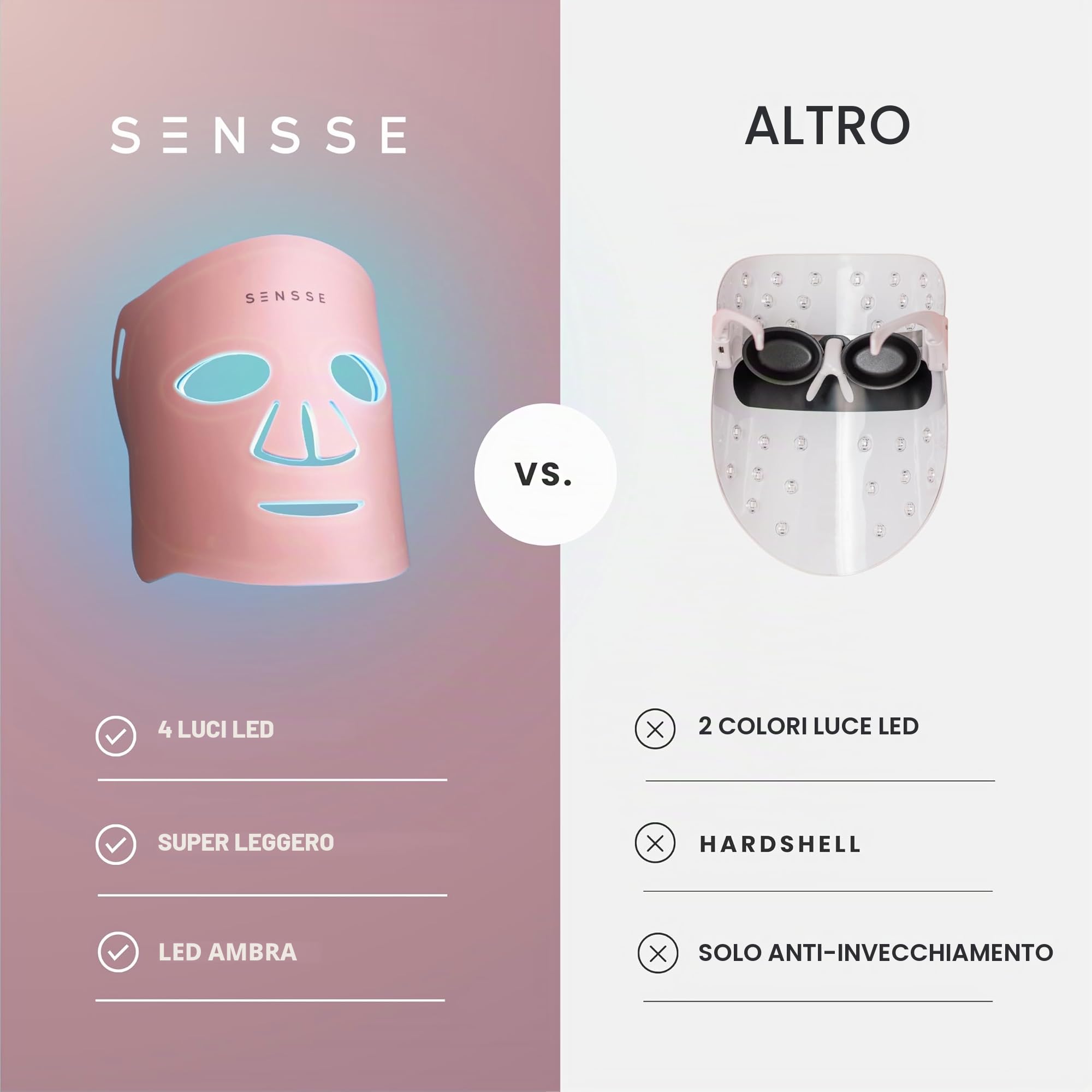 SENSSE - Maschera professionale a LED, in silicone morbido e flessibile di alta qualità, per un uso sicuro e confortevole per qualsiasi forma del viso
