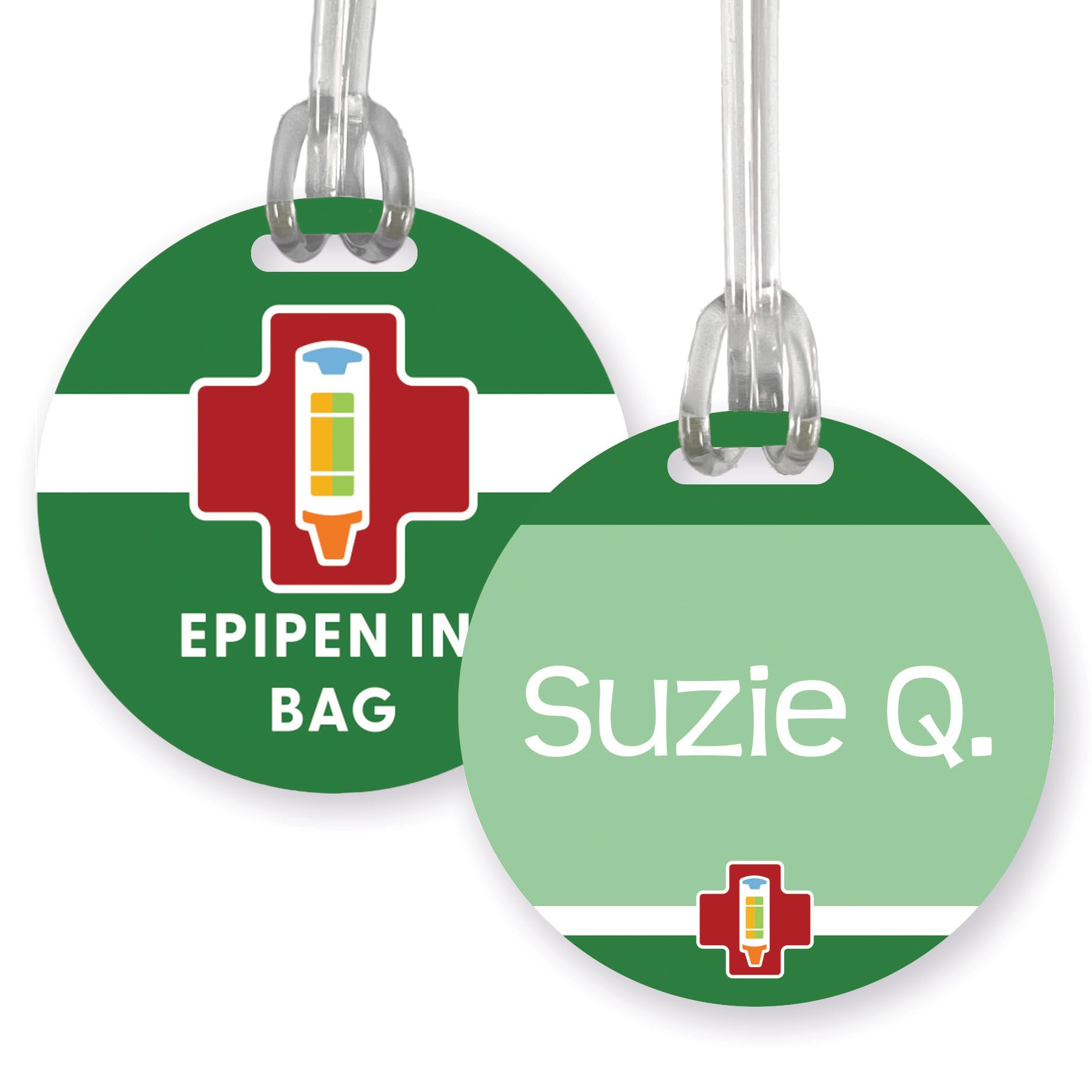 InchBug Personalized 2 Pack Allergy Circle Kids Bag Tags (Epipen in Bag Allergy Alert)