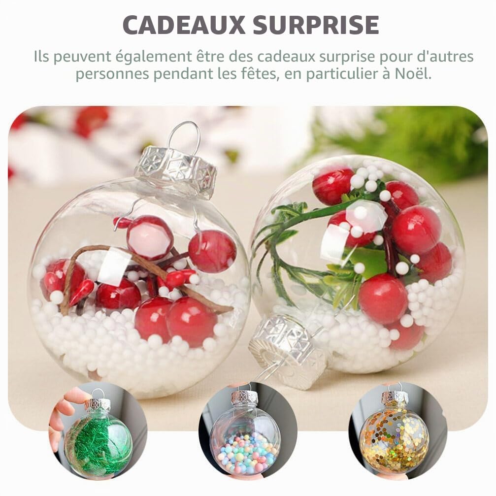 SEWACC Ornements Boules D'ornement Remplissables en Plastique Transparent 10Cm 10Pcs Boules D'ornement De Noël Arbre De Noël Ornements Suspendus pour La Maison De Fête De Mariage