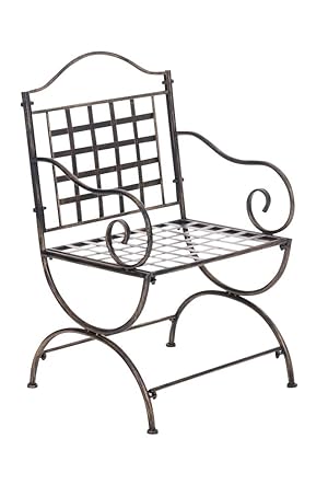 CLP Silla de Exterior Lotta en Hierro Forjado I Silla de Jardín con Reposabrazos I Silla de Terraza Estilo Rústico, Color:Bronce