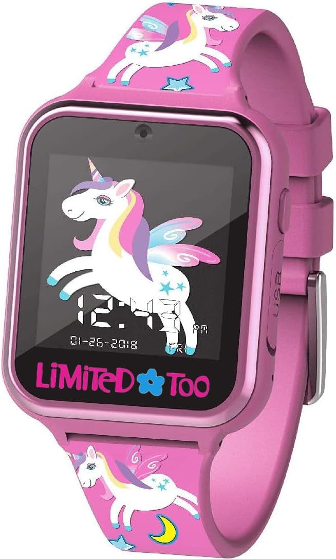 Limited Too Kids Unicorn Smartwatch with 10 Fun Watch Faces, Selfie Camera, Voice and Video Recorder, Step Counter, Learning Games, Calculator, and Wallpapers – Fits Wrists 5.5"-8.0"