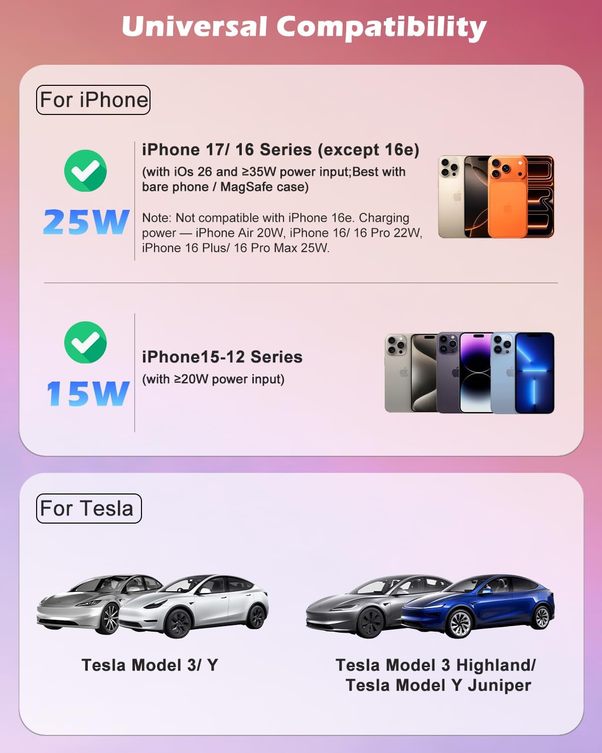 CloudValley Qi2.2 Support de téléphone sans fil 25 W pour Tesla Model Y/3, support de voiture magnétique réglable avec ventilateur de refroidissement et adaptateur 45 W, support métallique extensible