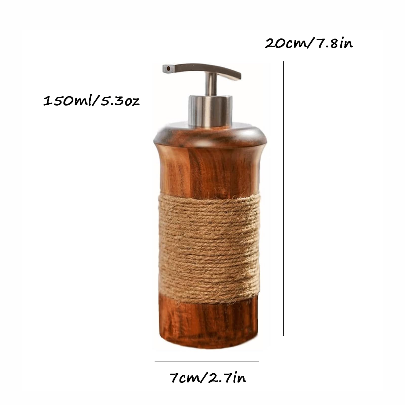 Dispenser di sapone ricaricabile Elegante dispenser di sapone per le mani in legno da 141,7 g Dispenser di sapone liquido ricaricabile in plastica con pompa in metallo Bottiglie di shampoo per