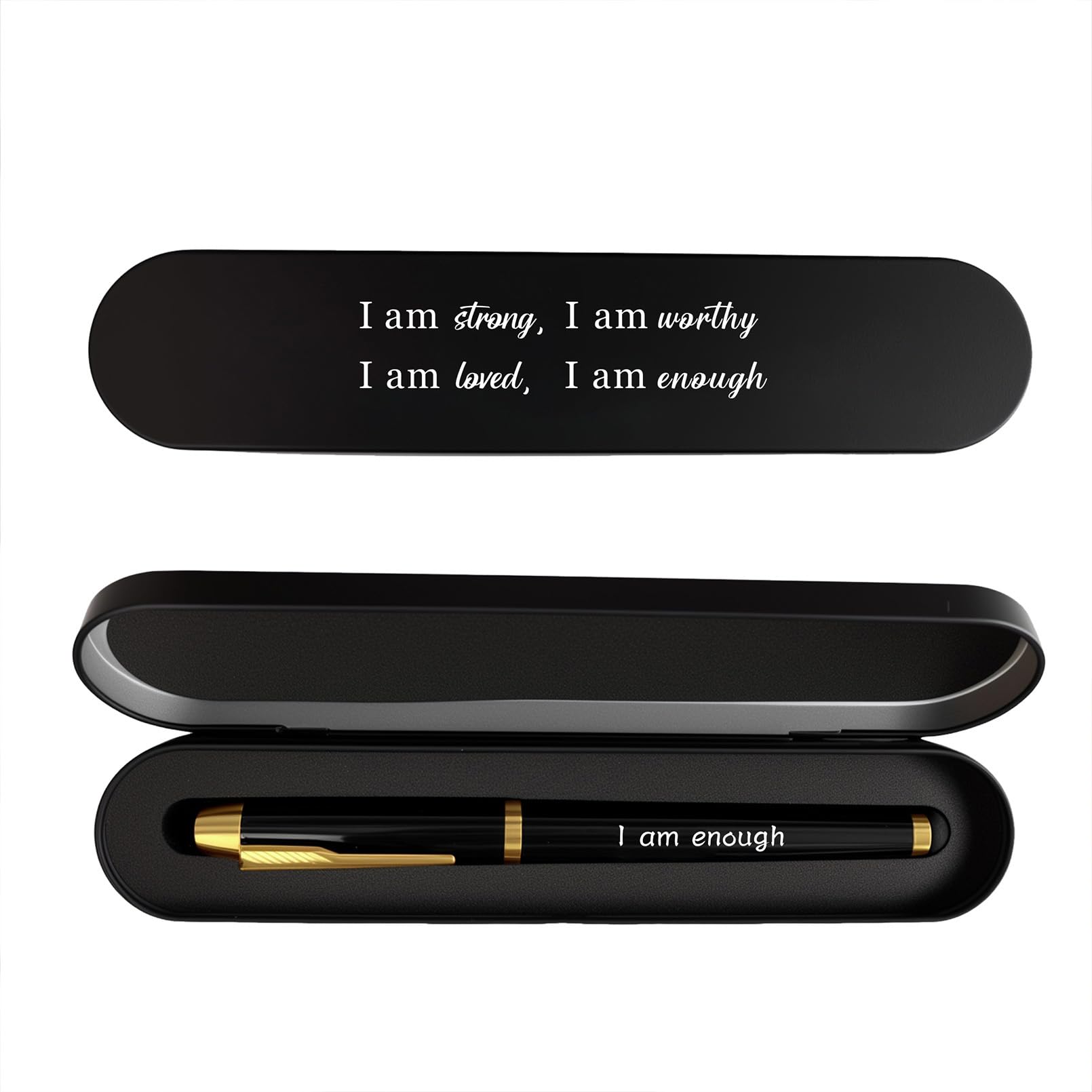 iyaone Inspirational Gift, Self Love Affirmation Pen - I Am Enough Engraved Pen, Positive Affirmation Gift for Women Men, Motivational Quote Metal Box