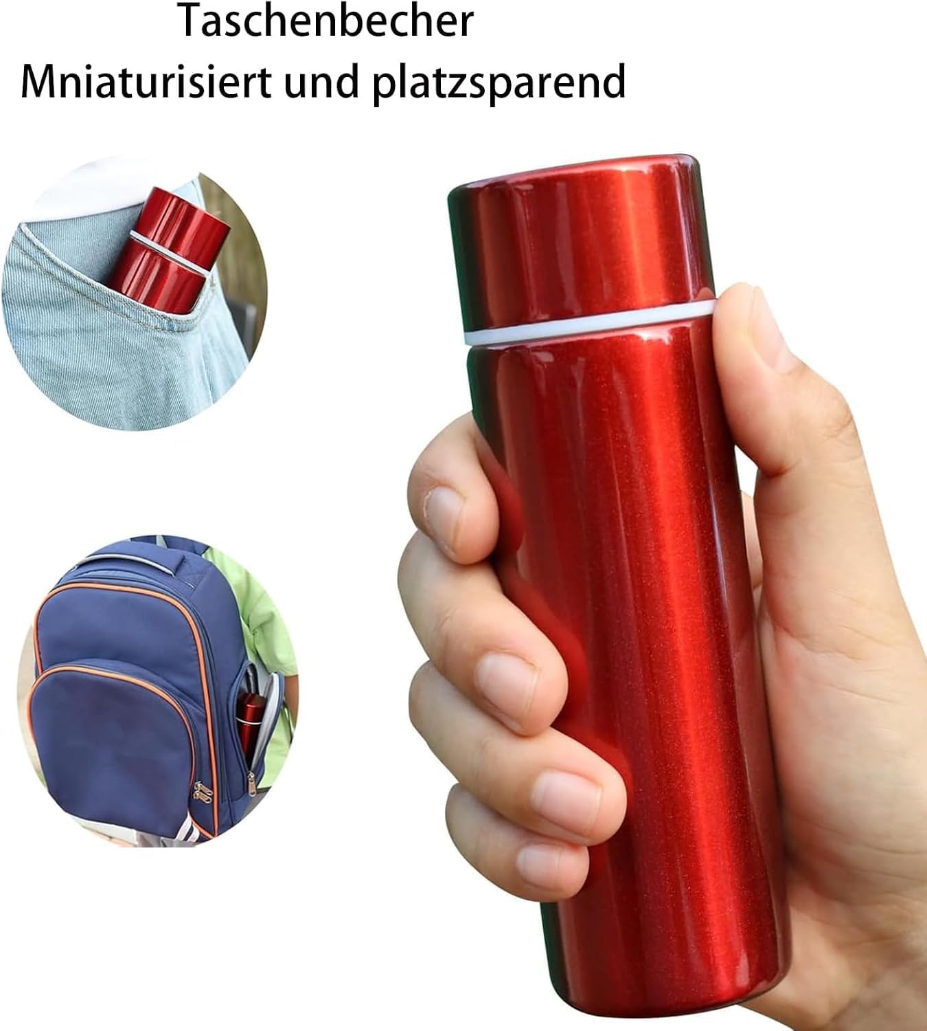 Stainless Steel Water Bottle, Bottle for Hot Drinks, Travel Mug, Mini Cute Coffee Bottle, Small Capacity, Portable Drink, Water Bottle, Insulated Cup, 150 ml (Red) image 3