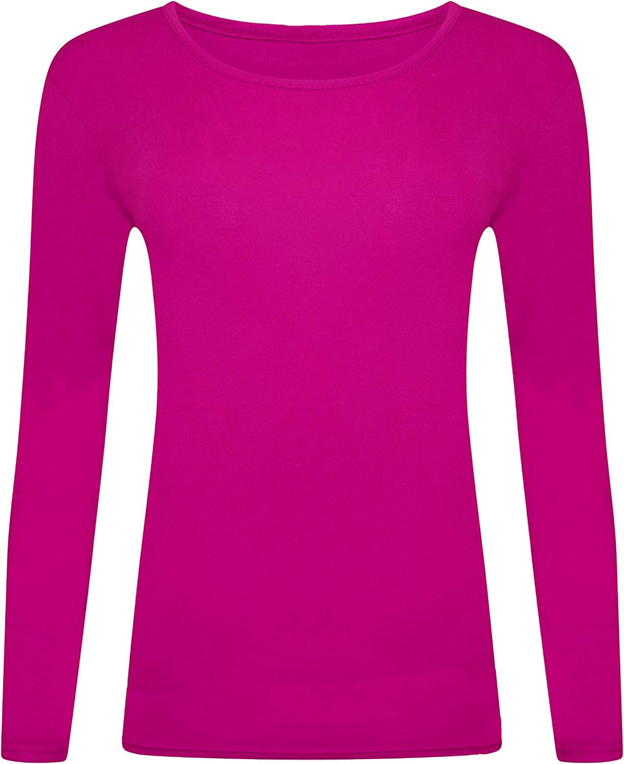 AJFASHIONWomens Long Sleeve Round Neck Plain Basic Tops New Ladies Stretch Casual T-Shirt Top UK 8-26