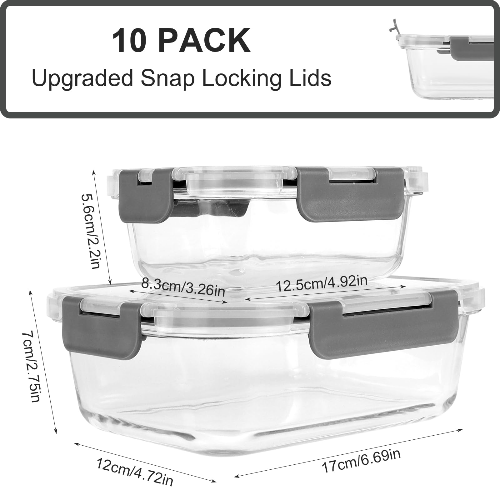 Frischhaltedosen mit Deckel 10er Set Glasbehälter Meal Prep Boxen Auslaufsicher & BPA-frei Luftdichte Glas Vorratsdosen für Küche Lebensmittel Aufbewahrung Behälter & Mittagessen (5x 1000ml, 5x 400ml)