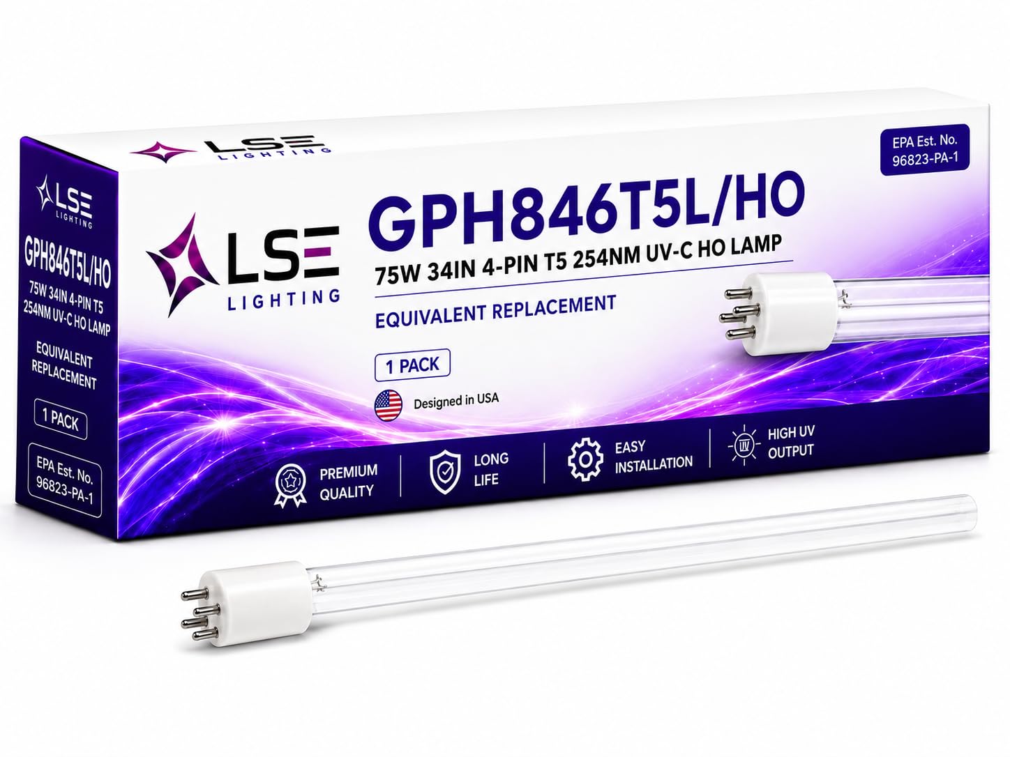 LSE Lighting GPH846T5L/HO 75W 34in 4-Pin T5 254nm UV-C HO Lamp