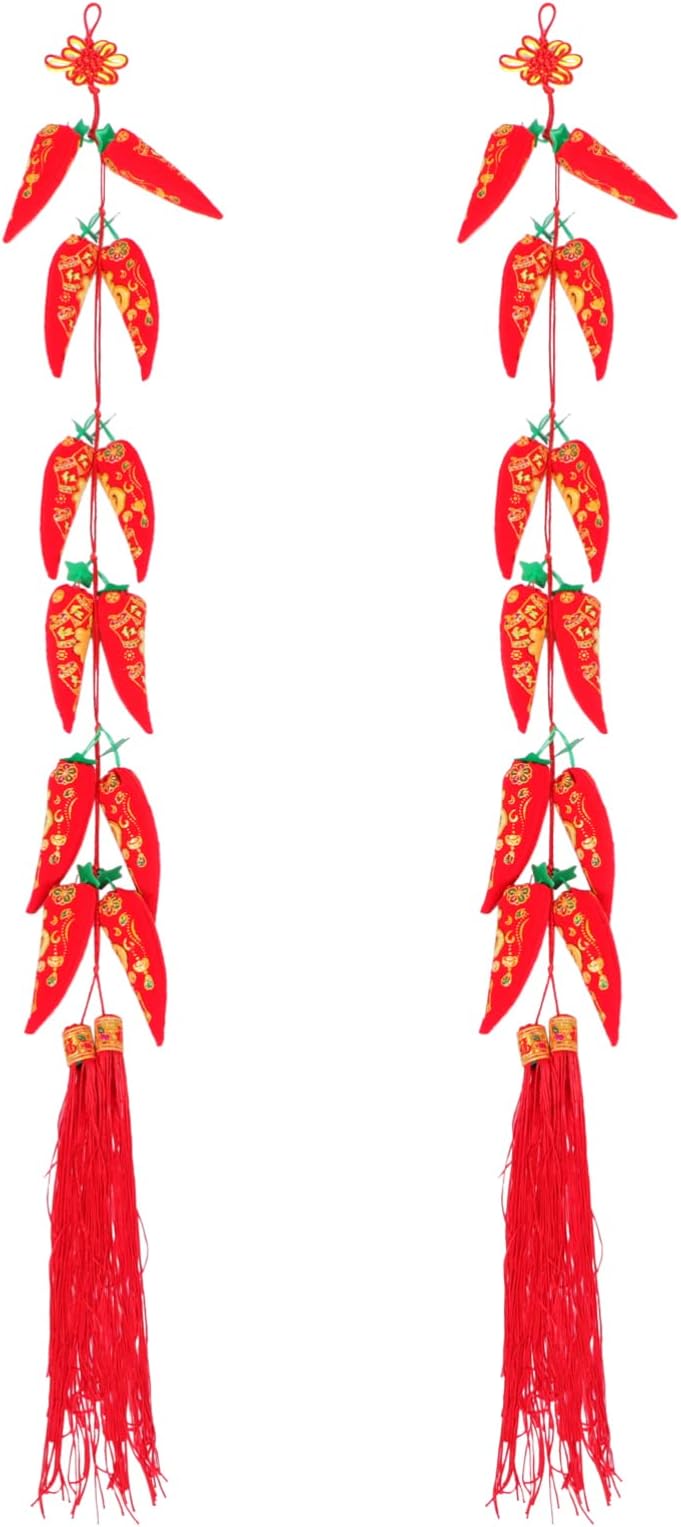 Yardwe 2pcs Simulation Artificial Lifelike Fake Vegetable Artificial Red Pepper Fake Vegetables Hanging Rope Home Decor Photography Props Party Spring Festival Red