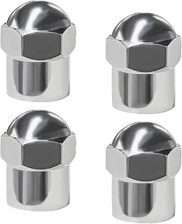 Sun Walker 4 PCS Car Tire Valve Stem Caps, Leakproof Hexagon Tire Valve Cover with Rubber O-Ring Seal, Dustproof Round Top Chrome-Plated Tyre Air Caps for Car Truck Motorcycle