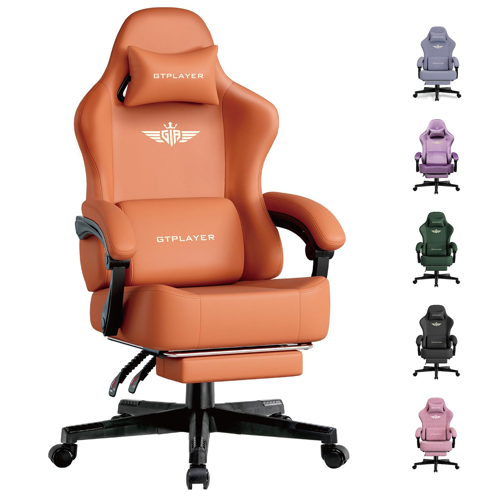 GTPLAYER Sedia da gioco, traspirante, sedia da ufficio, ergonomica, in tessuto di alta qualità, ergonomica, schienale regolabile a 160°, poggiapiedi estraibile,carico 180 kg,arancione