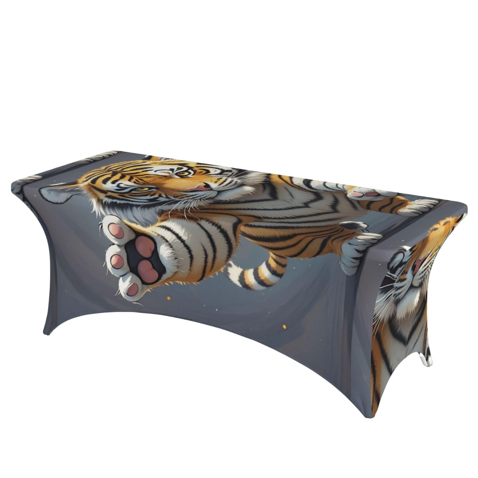 LMNGH Tiger Head with Raised Paws Decorative Tablecloth Protector for Wedding, Banquet & Parties6FT Spandex Rectangle Tablecloths, Stretch Washable Table Cloth Wrinkle Free Patio Table Cover