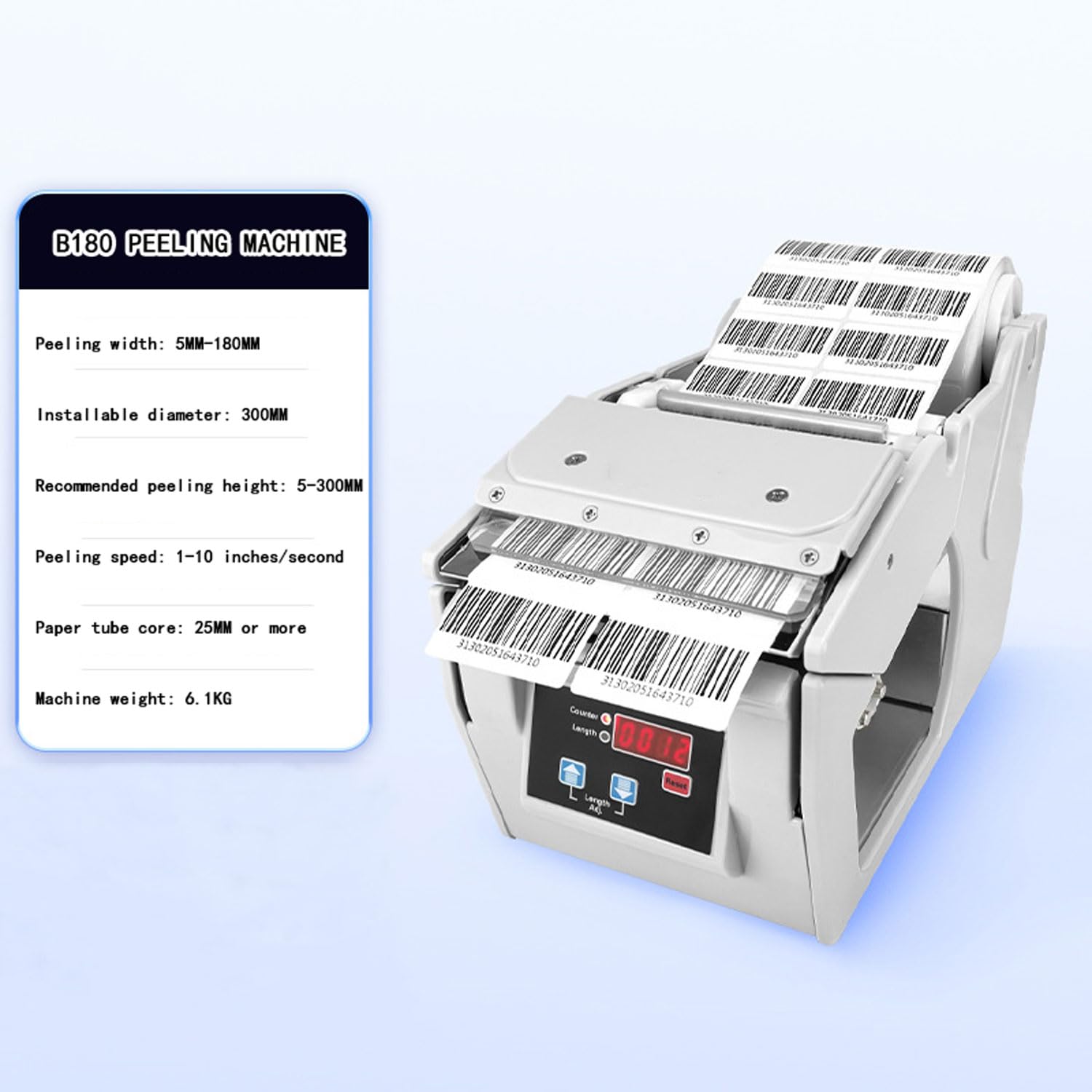 Distributore automatico di etichette, sbucciatrice elettrica per etichette per adesivi e codici a barre, altezza di sbucciatura regolabile, separazione rapida delle etichette