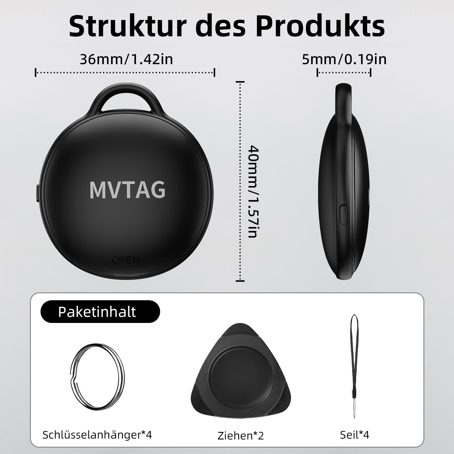 Lot de 4 localisateurs de clés Tag - Compatible avec Apple Où est ? APP (iOS Uniquement) - Étanche IP68 - pour clés/valises/Bagages/Sacs, Bluetooth Key Finder Tagg