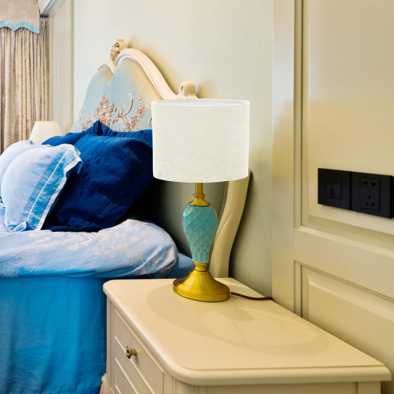 Pantalla Ovalada De Tela Para Lámpara De Mesa Cubierta Decorativa Que Difunde Luz Fácil Instalación Ideal Para Dormitorio Y Sala De Estar