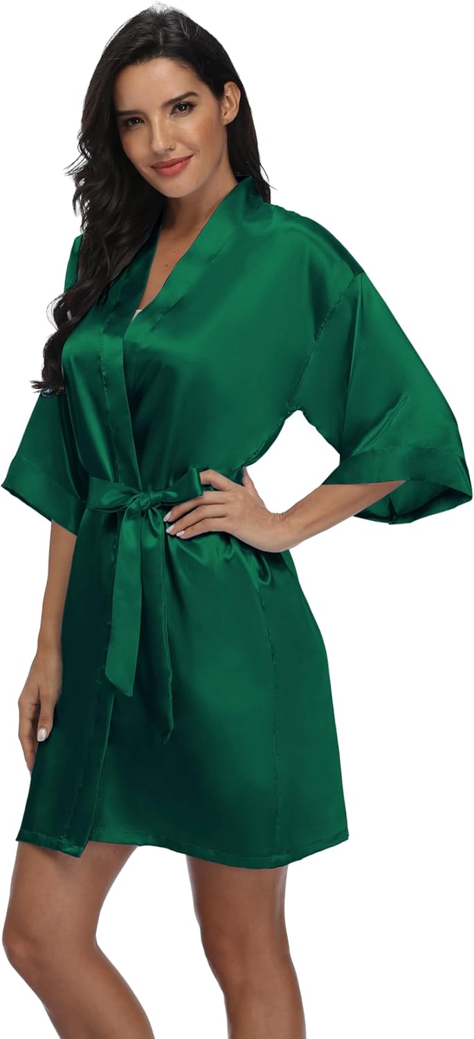 Women's Pure Short Silky Robes Bridesmaid Bride Party Satin Robes Sleepwear - Image 4