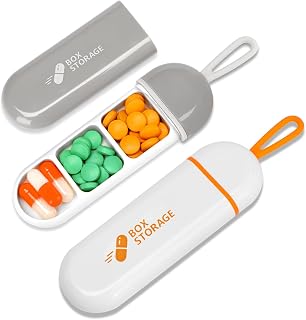 2 Packs Pill Organizer 3 Compartments Portable Pill Case Travel Moisture Proof Pill Box for Tablets Vitamins Cod Liver Oil Supplements and Medication (Color A)