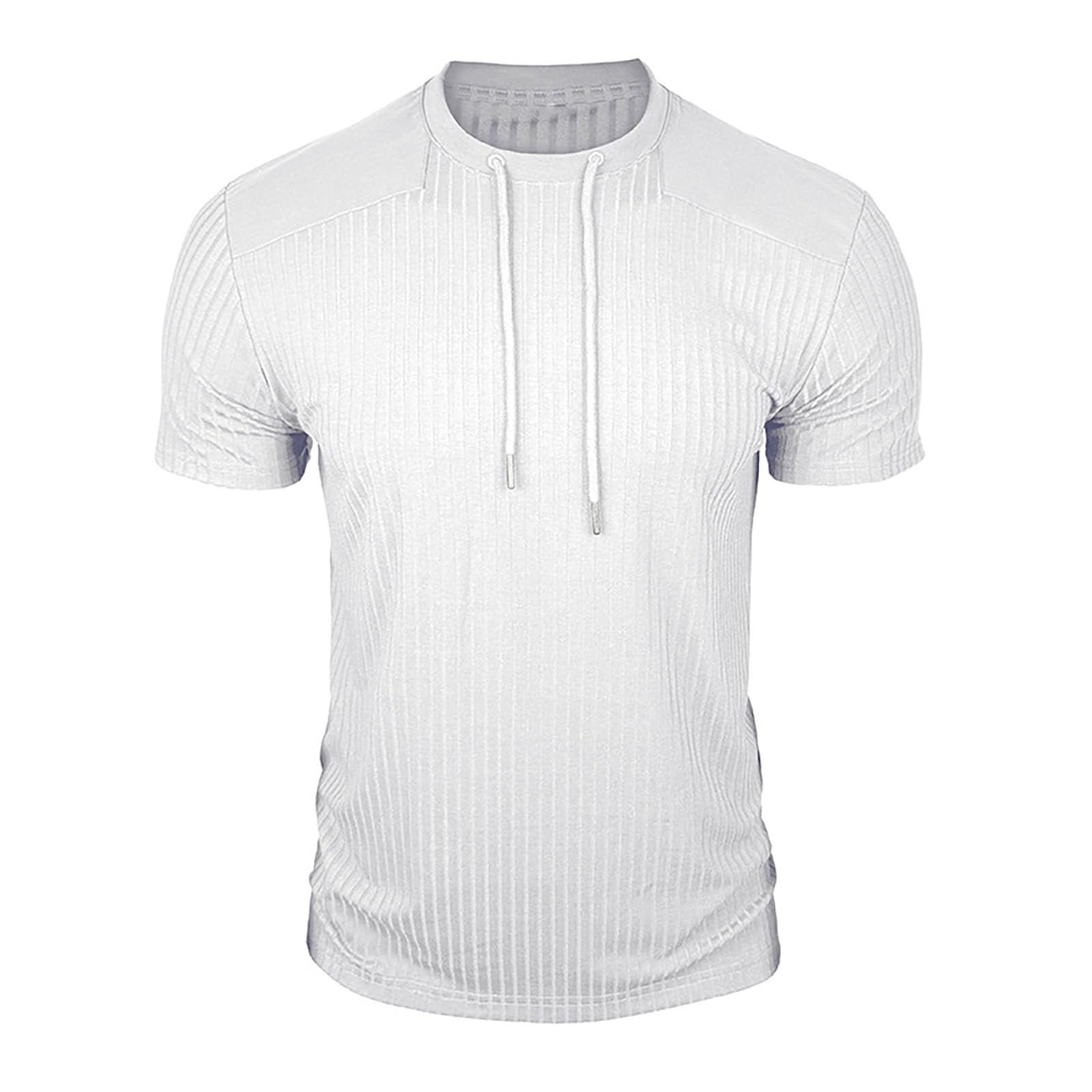 Generico Maglia Uomo Muscolare Maniche Corte Collo Tondo in Cotone A Costine, vestibilità Snella Indumento Sportivo per Allenamenti in Palestra