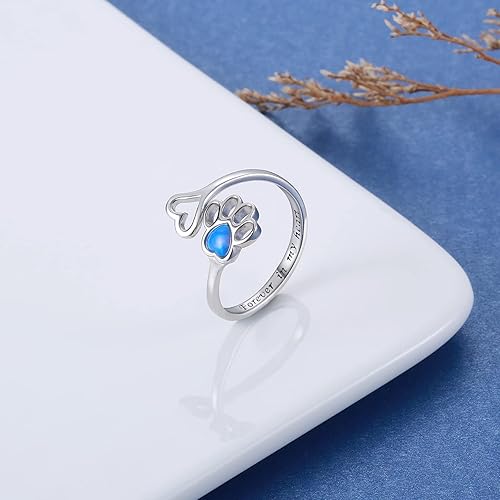 Miniatura 2 de Anillo ajustable de plata de ley 925 con estampado de patas de ópalo para amantes de las mascotas, joyería de animales para cachorros y gatos para