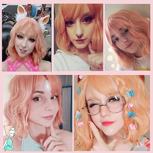 Miniatura 2 de NiceLisa Pelucas de cosplay de anime Harajuku corto ondulado rosa encantador pelo completo COS accesorios