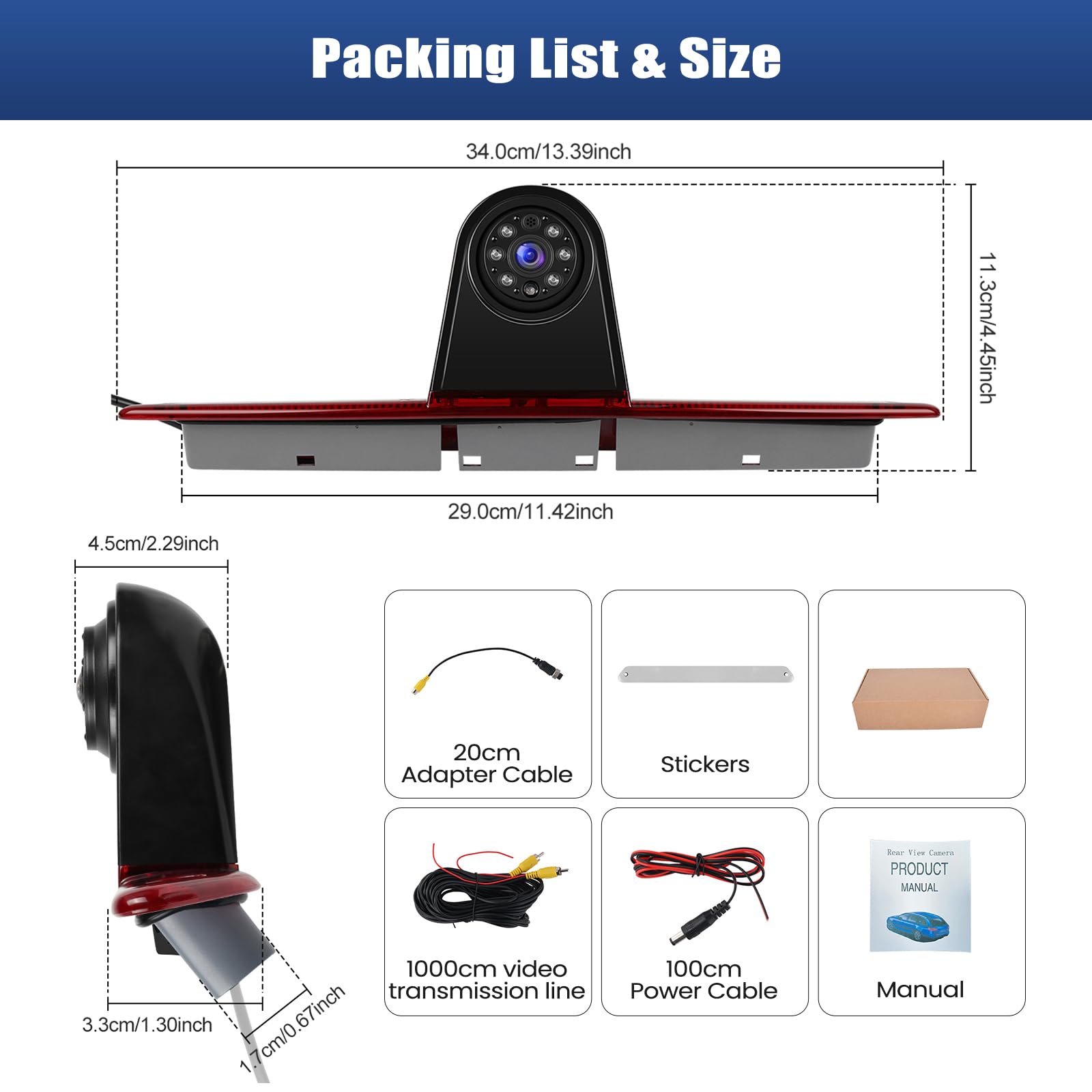 SIXWIN Cámara Trasera para Mercedes Sprinter 2006-2019, 720P, IP67, Ángulo 140°, Fácil Instalación, Kit Completo de Cables, Cámara de Marcha Atrás
