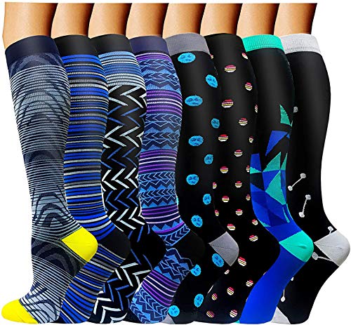 Graduated Medical Copper Compression Socks for Men & Women Circulation 8 Pairs 15-20mmHg - Best for Running Athletic Cycling