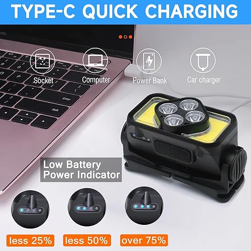 Miniatura 5 de Linterna frontal recargable, sensor de movimiento de 1000 lúmenes, lámpara LED recargable para exteriores, impermeable, IPX5, para caminar por la