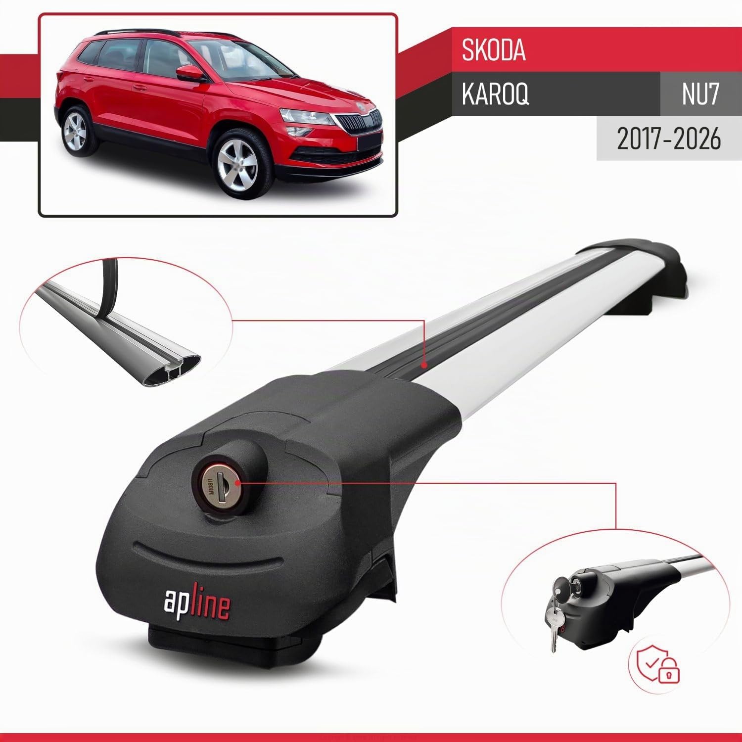 Compatibile con Skoda Karoq (NU7) 2017-2026 Modello ACE-1 Barre Tetto Portapacchi Auto Barre Portatutto Grigio Alluminio 2 Barre
