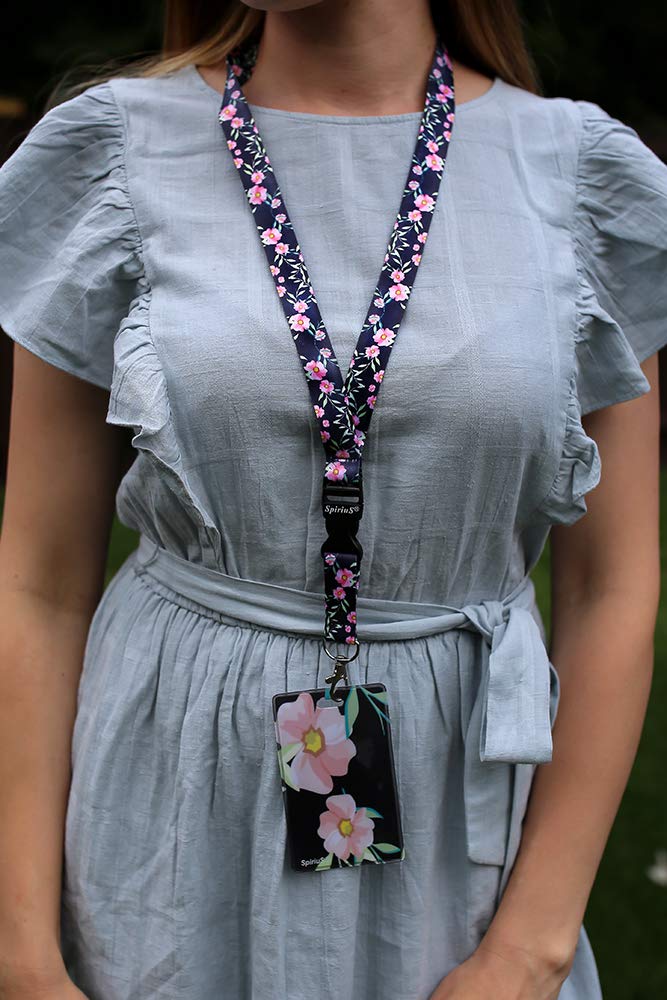 SpiriuS Cordino Da Collo Con Porta Badge In Plastica Morbida Per Chiavi Di Identificazione Mobile Mp3 Porta USB (fiori Unici In Nero - Foto 4