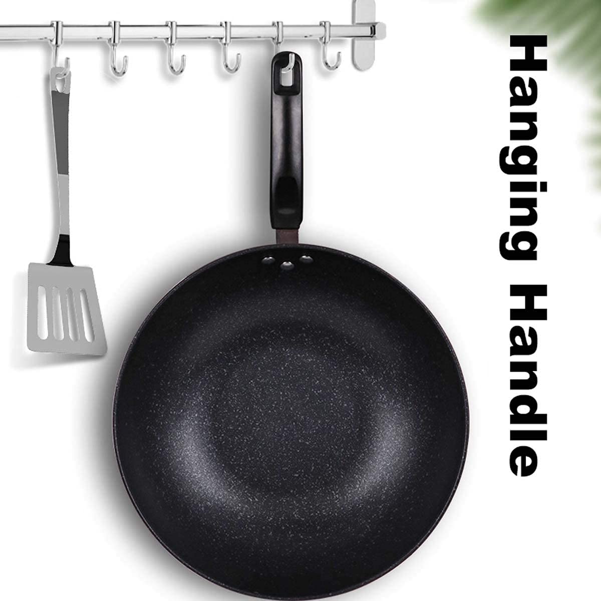 Padella Wok in Ghisa, Wok E Padelle Antiaderenti Padella con Fondo Piatto Antiaderente Padella Wok Antiaderente con Manico Ergonomico E Fondo Piatto, Wok Antiaderente per Tutti I Piani Cottu