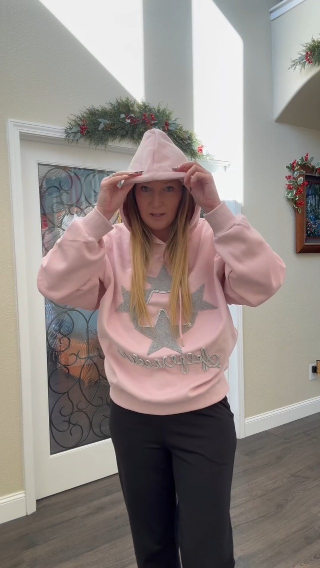 Sudadera Con Capucha Con Estampado Rosa Para Mujer, Linda