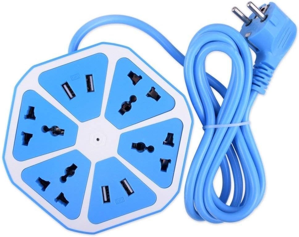 RFV1(tm) C Hexagon Socket Extension Cord Board with 4 USB 2.0Amp Charging Point for Home & Office (Assorted Colour)