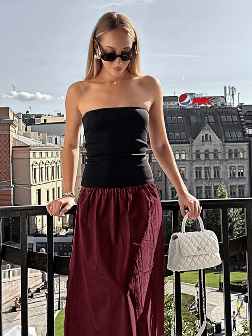 YOXUA Women's Summer Strapless Sleeveless Patchwork A-Line Tube Long Maxi Dress Off Shoulder Beach Maxi Dress - Image 2