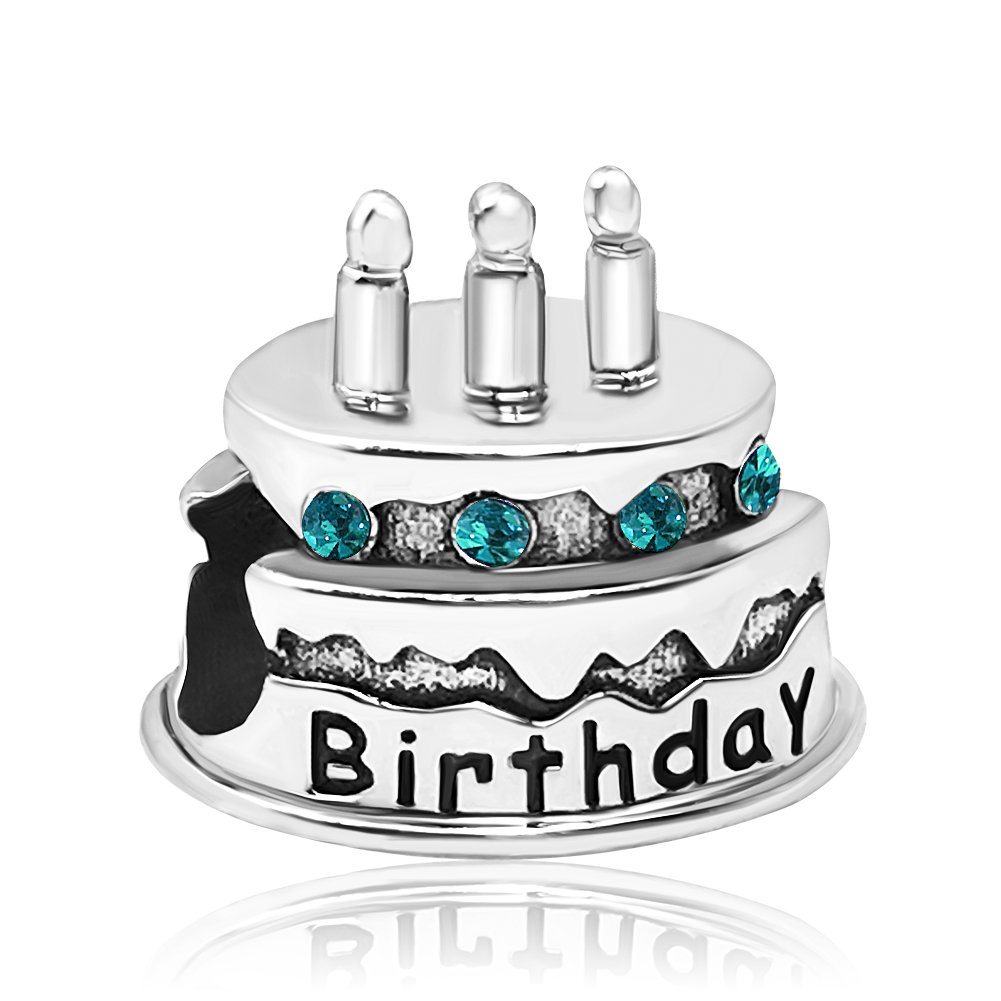 JMQJewelry Happy Birthday Birthstone Cake Candle Jan-Dec Bead Month Crystal Womens Beads Charms for Bracelets Mom Daughter Sister