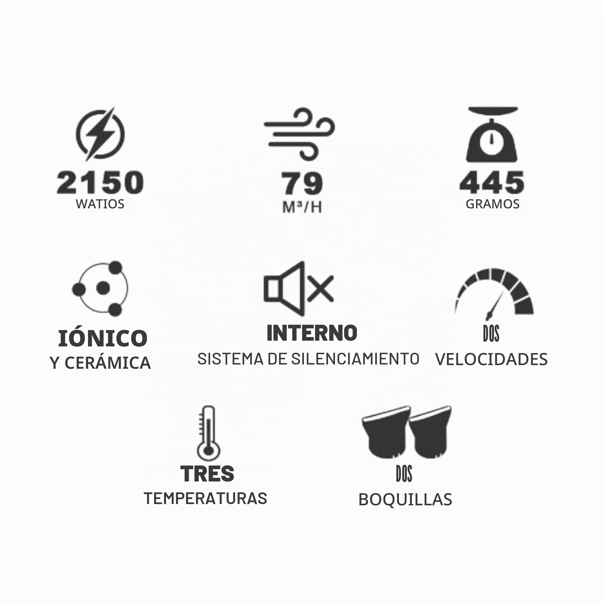 Parlux Powerlight 385 - Secador de pelo en color negro, 2150 W, potentes y ligeros, accesorios para el cabello para un secado y peinado rápidos y fáciles, con silenciador integrado con tecnología