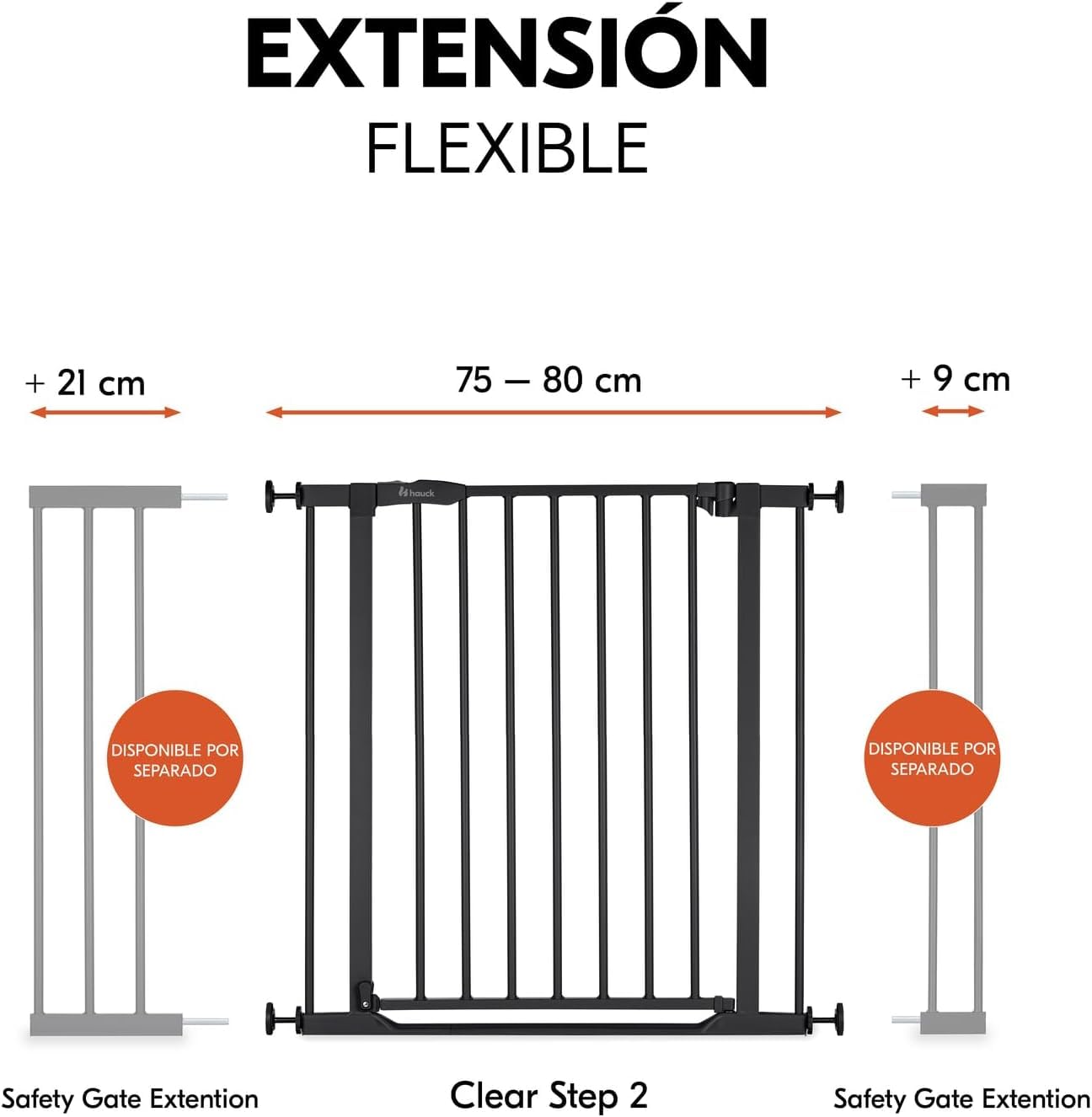 hauck Barierka bezpieczeństwa dla dzieci Clear Step 2 (szerokość 75-80 cm) - próg ultra płaski, bez wiercenia, 1-ręczne otwieranie dwustronne, zamek ręczny - czarny metal