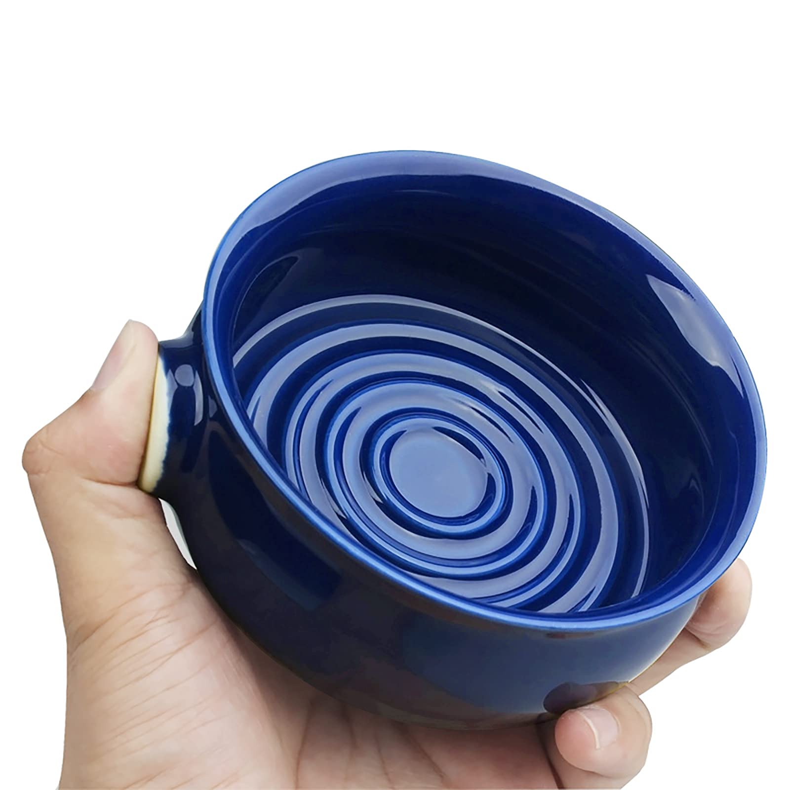 Linkidea Ceramiczna miska na mydło do golenia z antypoślizgowym uchwytem, duże usta, duża pojemność, łatwa pianka, miska na krem do golenia dla mężczyzn, królewski błękit