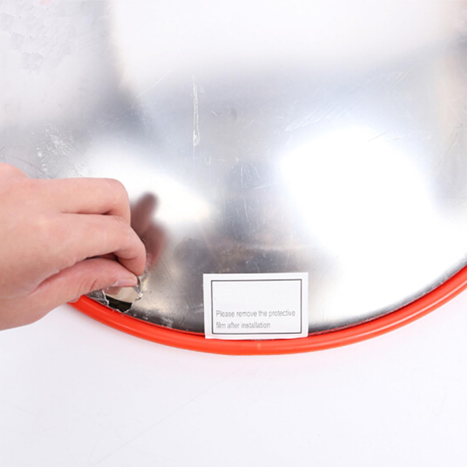 Specchio convesso di sicurezza stradale, diametro 45 cm, ampio angolo di vista, specchio di traffico infrangibile arancione per monitoraggio di sicurezza degli angoli ciechi con staffa di fissaggio a