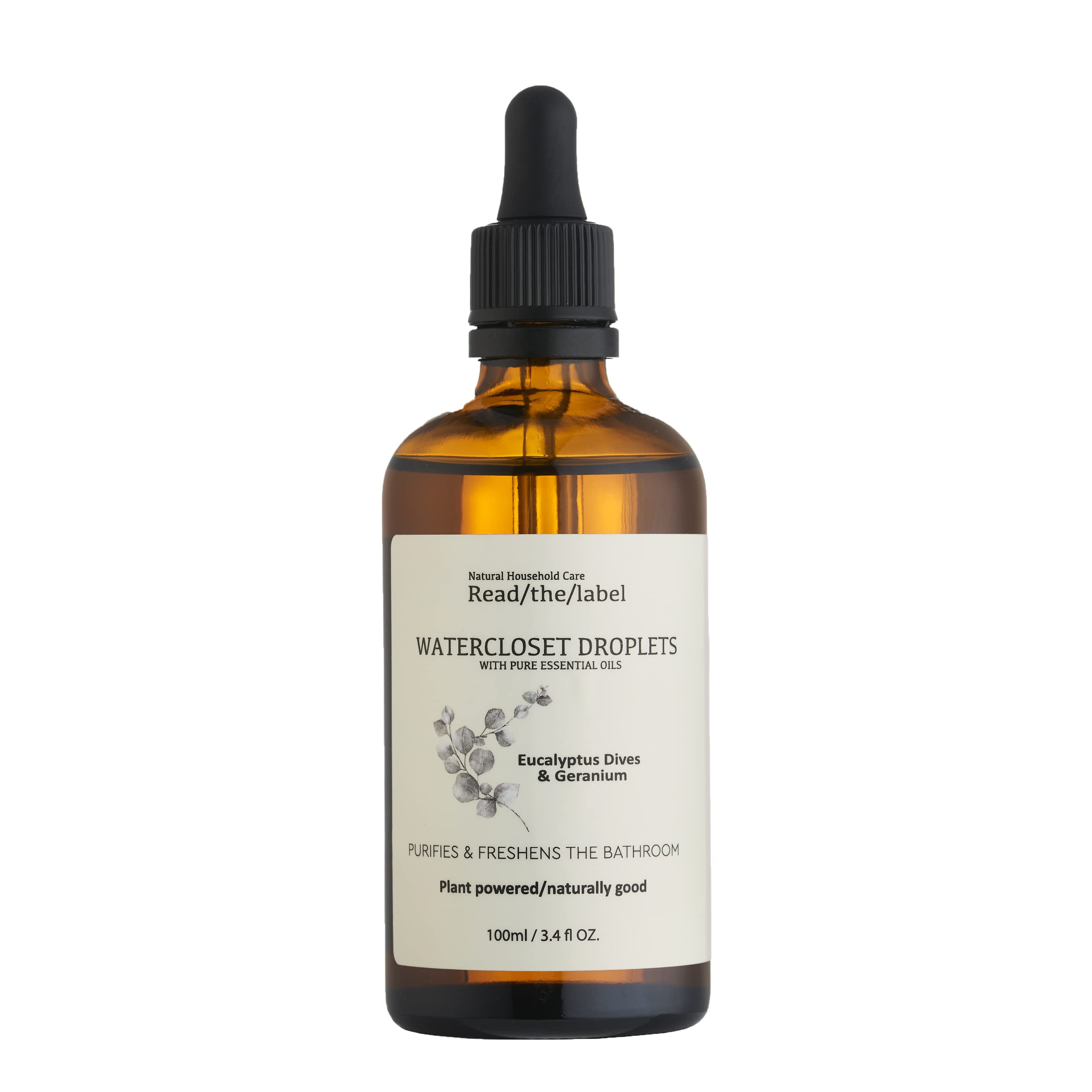 Read The Label – Eucalyptus Dives & Géranium Water Closet Gouttelettes – aux huiles essentielles 100 % pures – Géranium, Eucalyptus, Basilic et Patchouli – Purifie et rafraîchit la salle de bain – 100